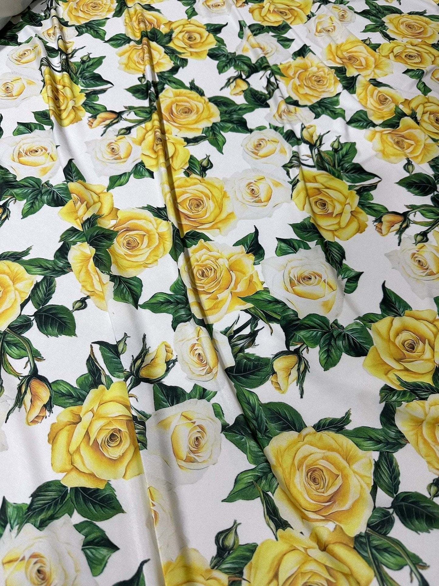 Yellow Floral Rose Pattern Fabric Sold by Metre