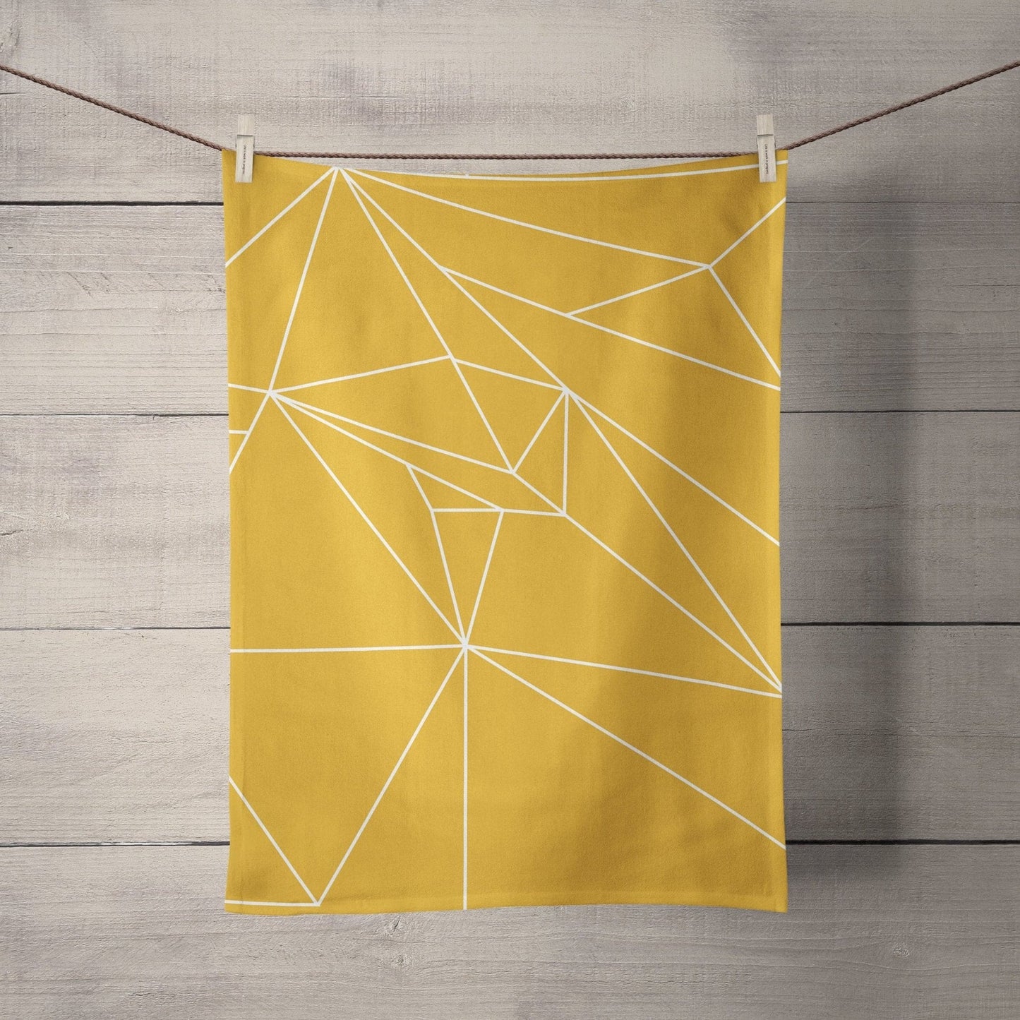 Yellow Tea Towel with a White Geometric Line Design, Dish Towel, Kitchen Towel