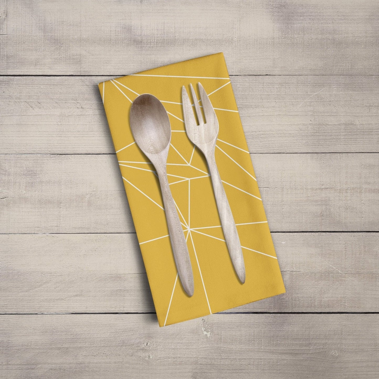 Yellow Tea Towel with a White Geometric Line Design, Dish Towel, Kitchen Towel