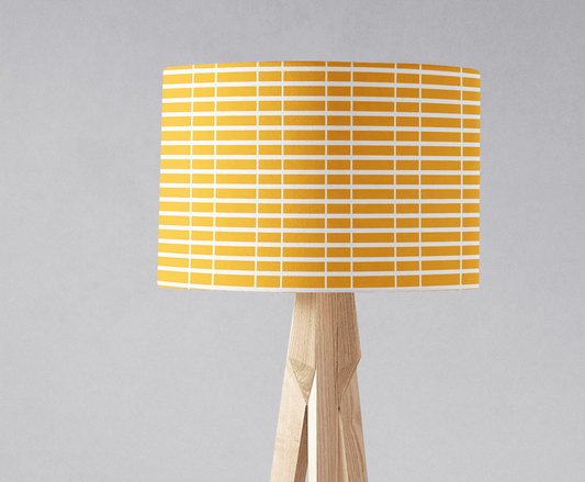 Yellow Drum Lampshade, White Geometric Stripe Design Shade for Table, Floor or Ceiling Pendant Light