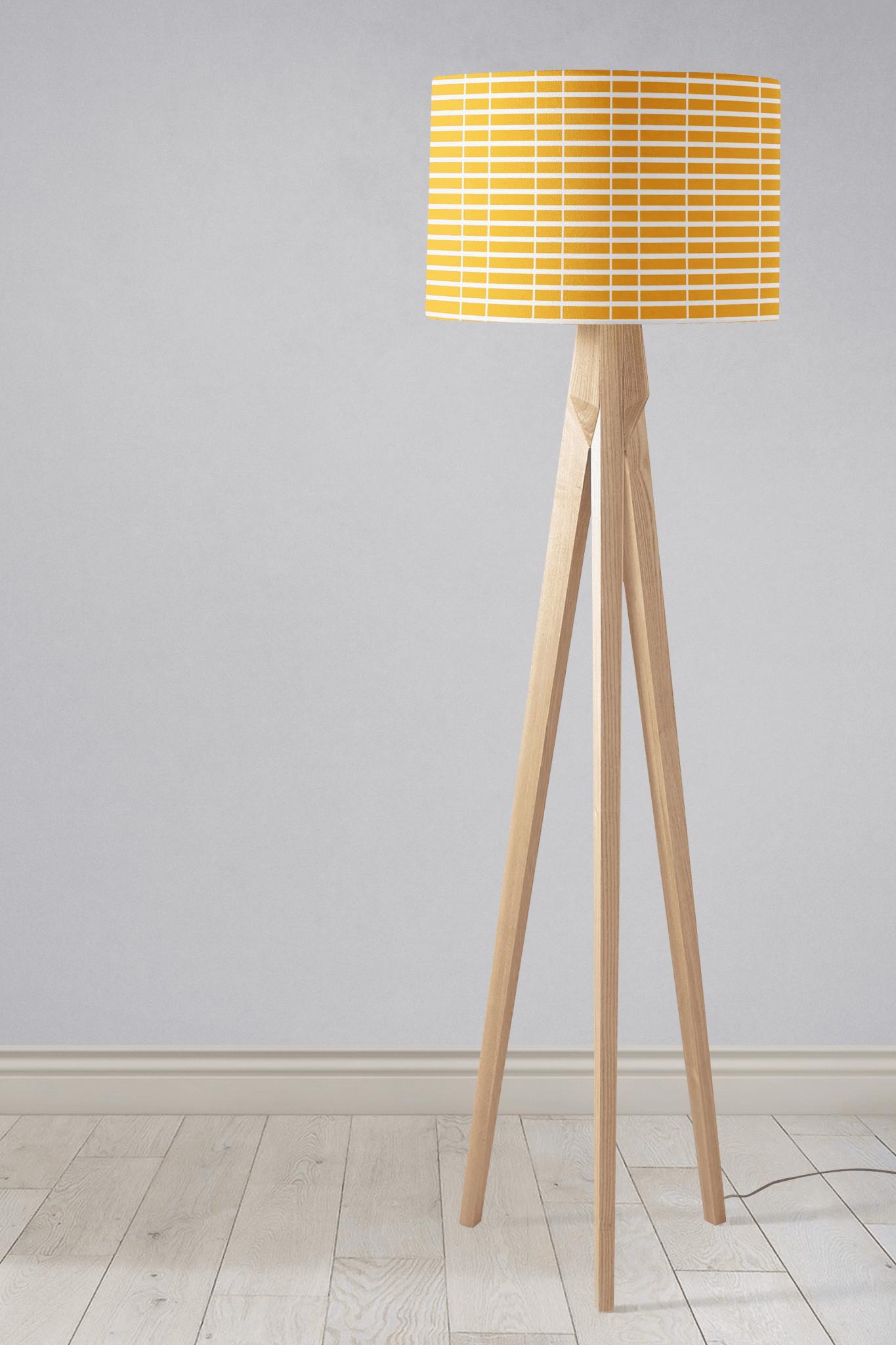 Yellow Drum Lampshade, White Geometric Stripe Design Shade for Table, Floor or Ceiling Pendant Light