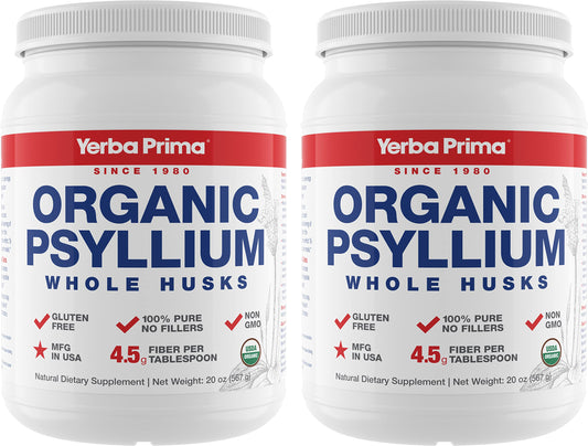 Yerba Prima Organic Whole Psyllium Husks Fiber – 20 oz Pack of 2 | Gluten Free, Non-GMO, Vegan