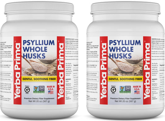 Yerba Prima Whole Psyllium Husk Fiber Supplement 20 oz (Pack of 2) – Vegan, Gluten Free, Non-GMO