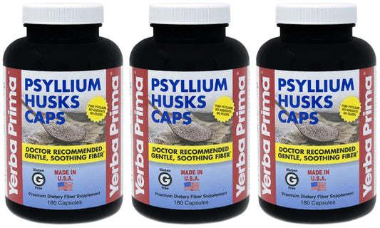 Yerba Prima Psyllium Husks Caps – 180 Caps (Pack of 3) Non-GMO Gluten Free Fiber