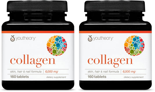 Youtheory Advanced Collagen 6,000 mg + Vitamin C | Hair Skin Nails | 160 Tablets Pack of 2