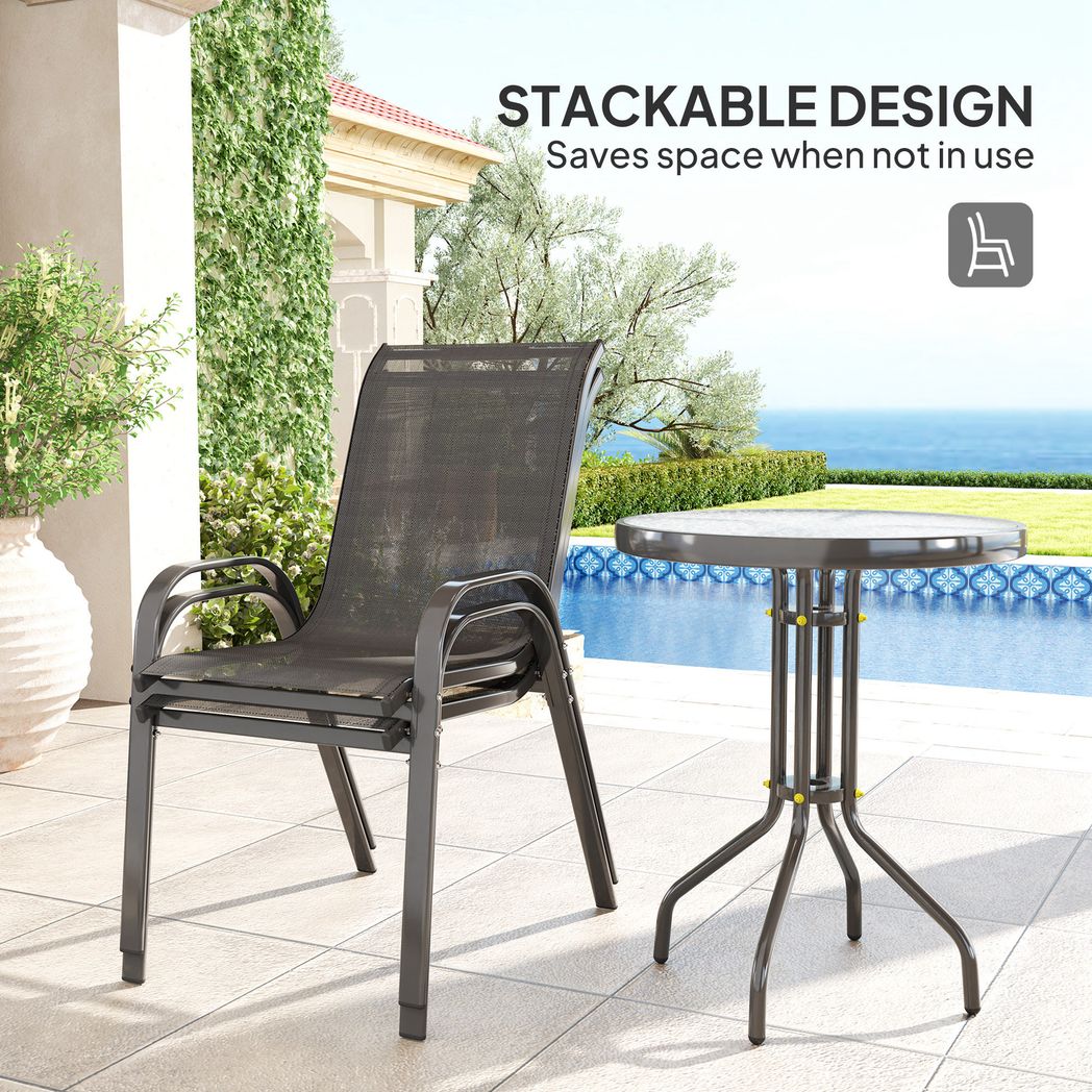 Outsunny Garden Bistro Set, Small Garden Set w/ Stackable Chairs