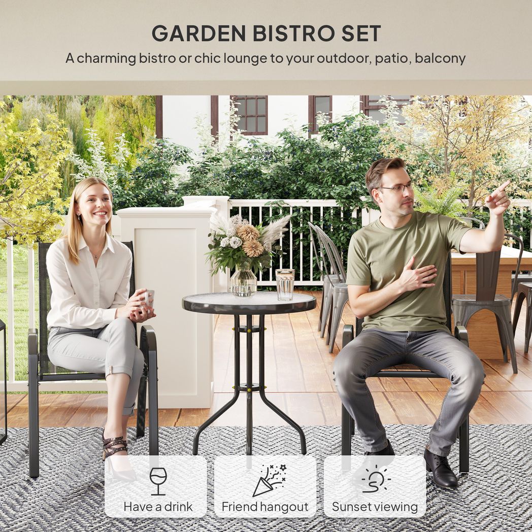 Outsunny Garden Bistro Set, Small Garden Set w/ Stackable Chairs