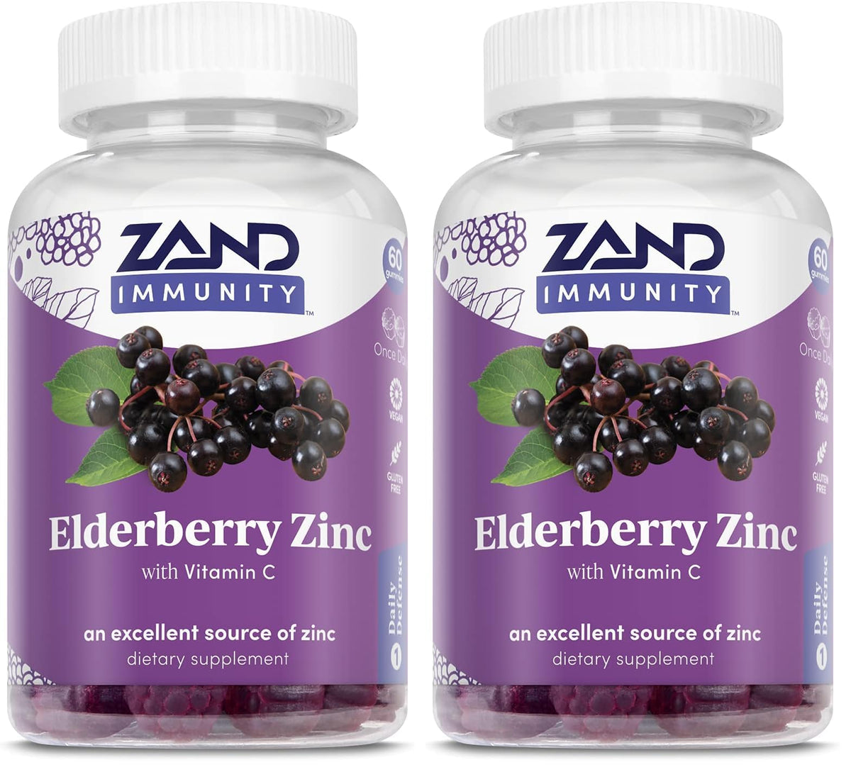 ZAND Elderberry Zinc Immunity Gummies with Vitamin C - Immune Support for All Ages (Pack of 2, 60ct each)