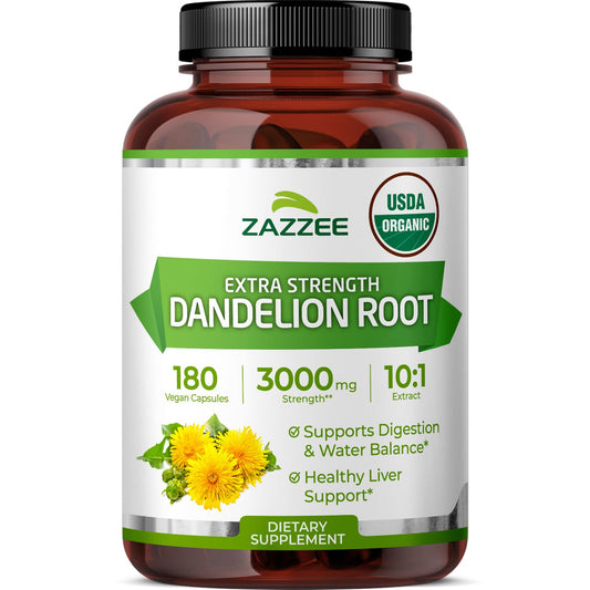 Zazzee USDA Organic Dandelion Root 10:1 Extract – 3000 mg, 180 Capsules, 6 Month Supply