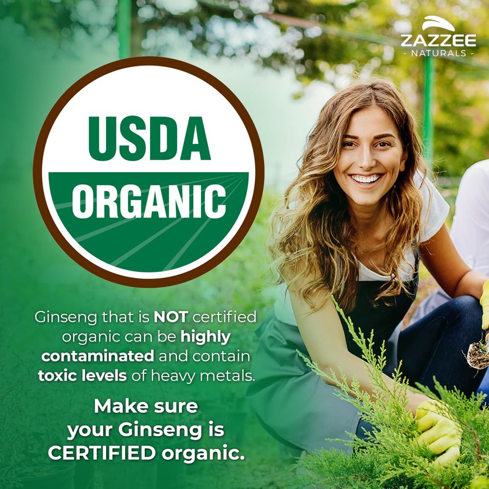 Zazzee USDA Organic Red Korean Panax Ginseng – 20:1 Extract, 1000 mg, 120 Vegan Capsules