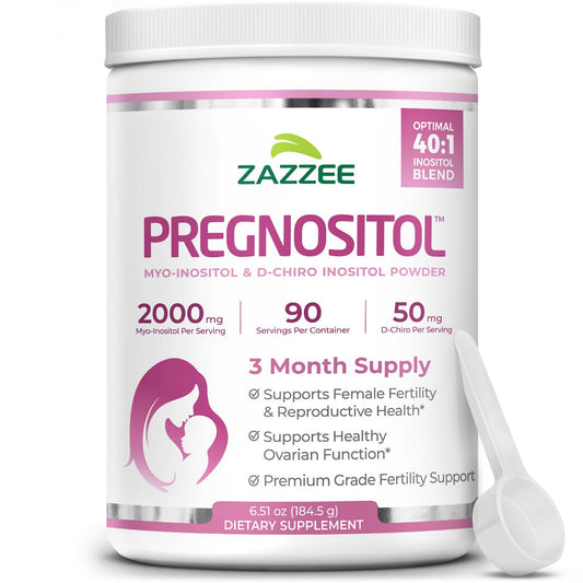 Zazzee PREGNOSITOL Powder – 3 Month Supply, 40:1 Myo-Inositol/D-Chiro-Inositol, Free Scoop, Vegan
