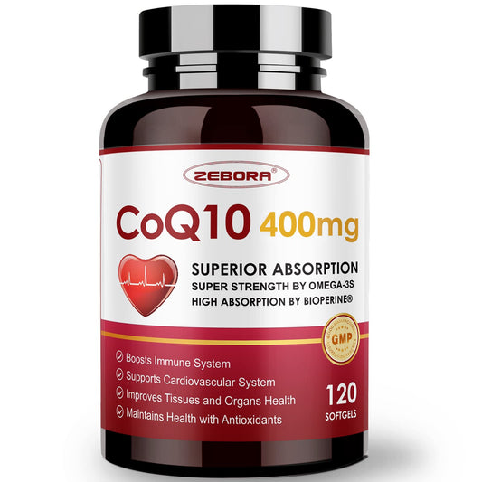 ZEBORA CoQ10 400mg Softgels with PQQ, BioPerine & Omega-3