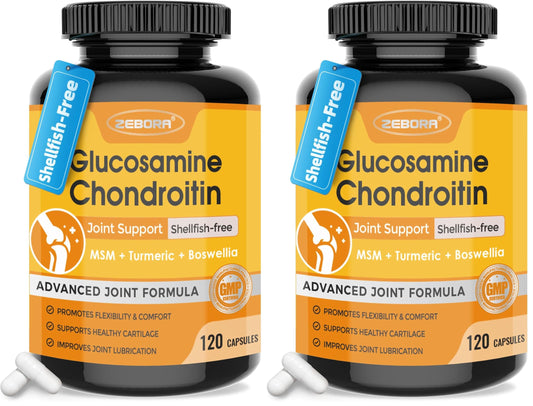 ZEBORA Glucosamine Chondroitin MSM + Turmeric & Boswellia – Joint Support Supplement, 120 Capsules (Pack of 2)