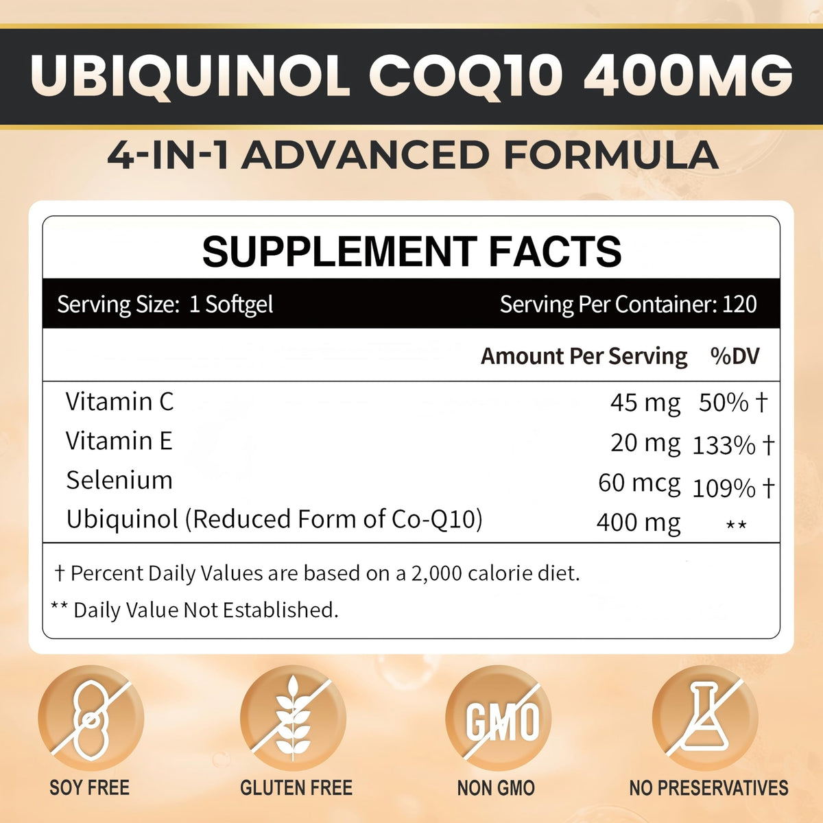 ZEBORA Ubiquinol CoQ10 400mg Softgels – 120 Count, Max Absorption, 4-in-1 Antioxidant for Heart Health & Energy