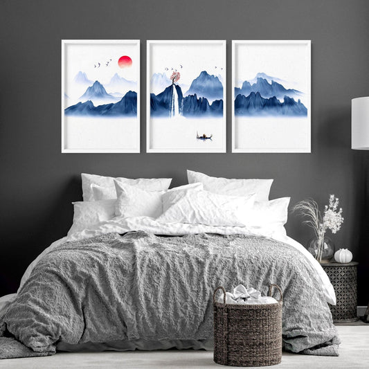 Zen decor for bedroom | set of 3 Japanese wall art prints