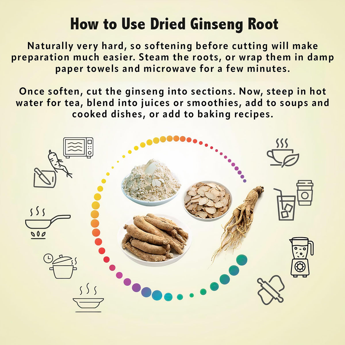 Zen Ginseng - 4 oz Bag of Untrimmed American Ginseng - Non-GMO, Gluten Free. Add This Ginseng in Soup, Tea, Coffee, juices, Smoothies and Baking (Barrel Root 4 oz Bag)