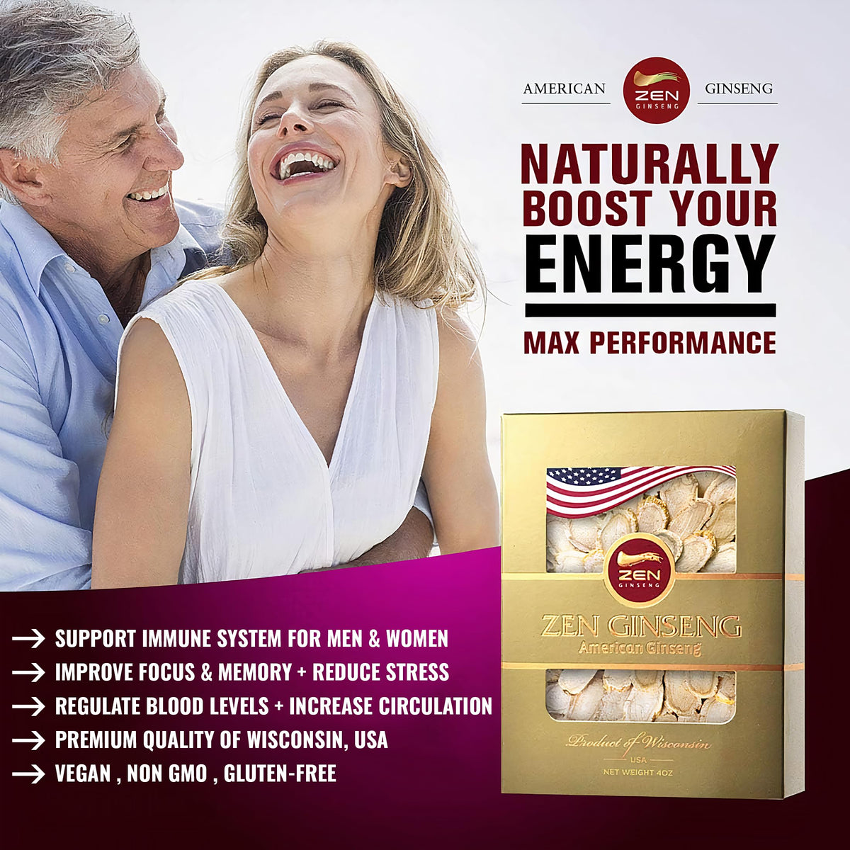 Zen Ginseng – American Wisconsin Ginseng Slices (8 oz, 2 Boxes) for Energy, Focus & Mood
