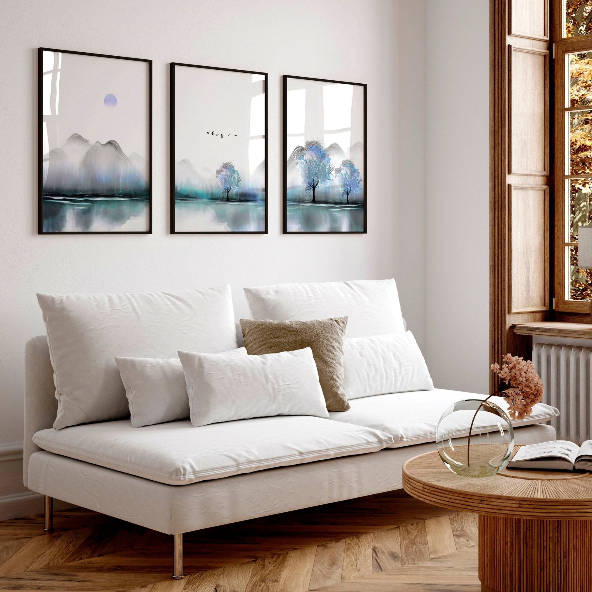Art for living room walls | set of 3 Zen landscape art prints