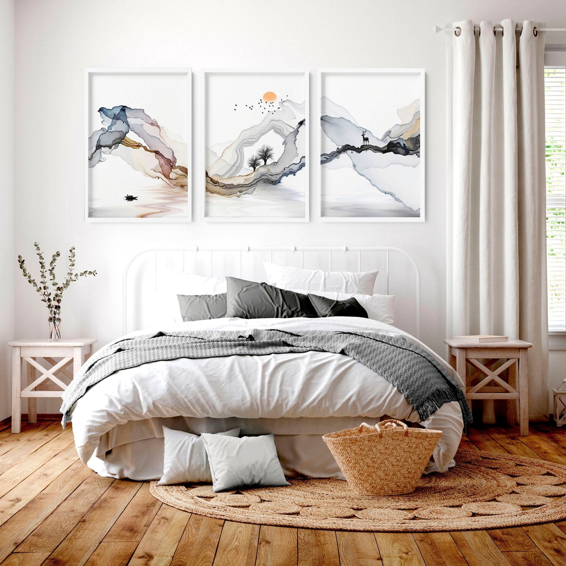 Zen bedroom decor | set of 3 Japanese wall art