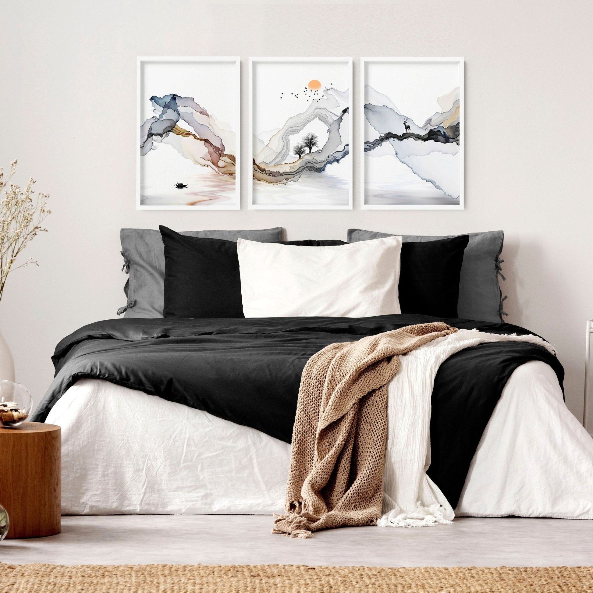 Zen bedroom decor | set of 3 Japanese wall art