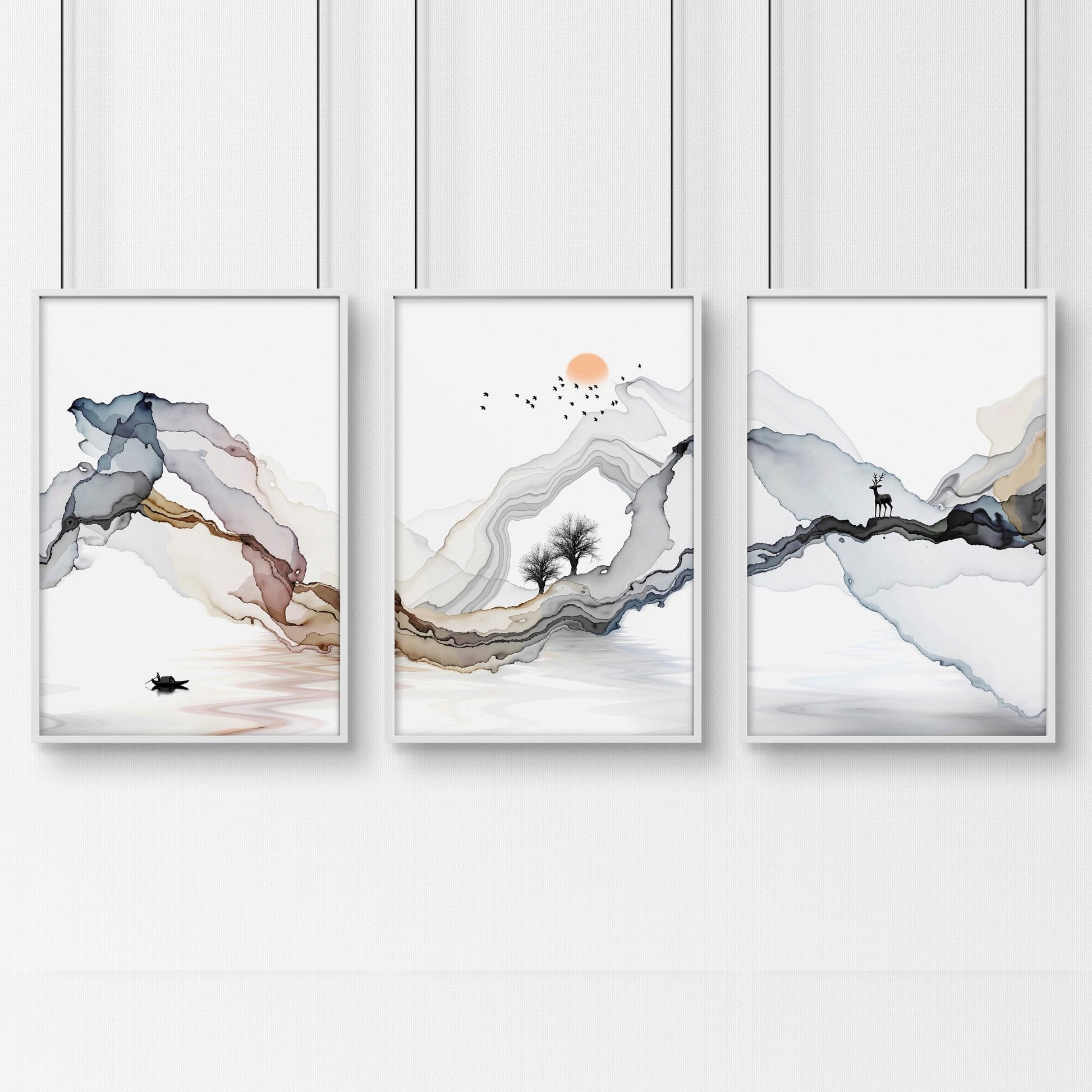 Zen bedroom decor | set of 3 Japanese wall art