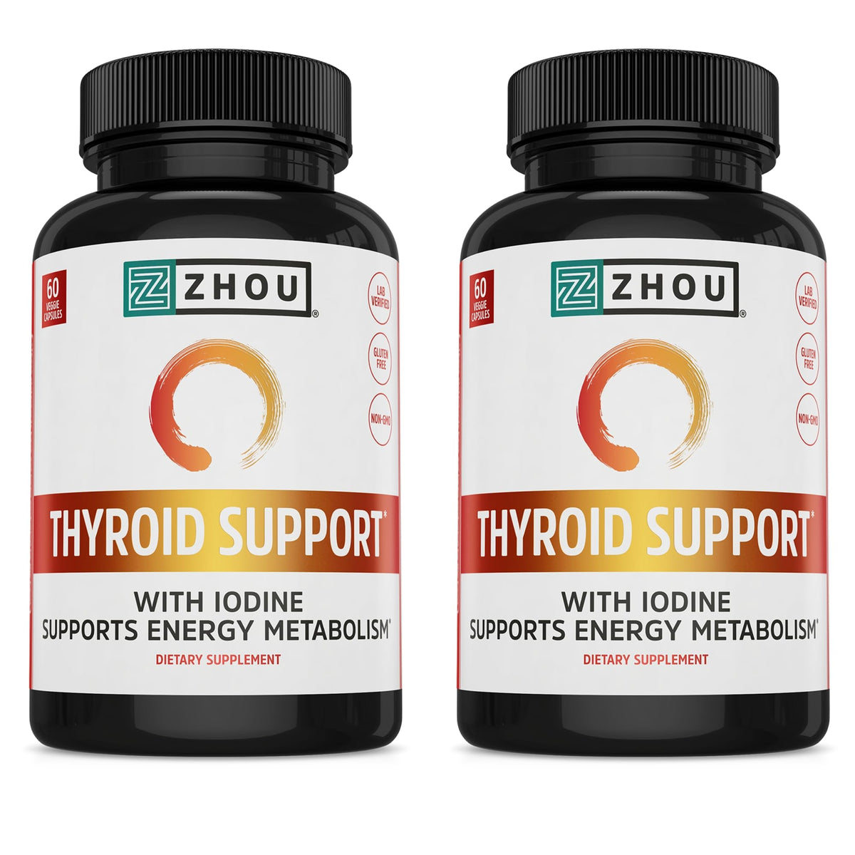 ZHOU Thyroid Support - Thyroid Health Supplement with Iodine, Selenium, Zinc | 60 Veggie Capsules (Pack of 2)