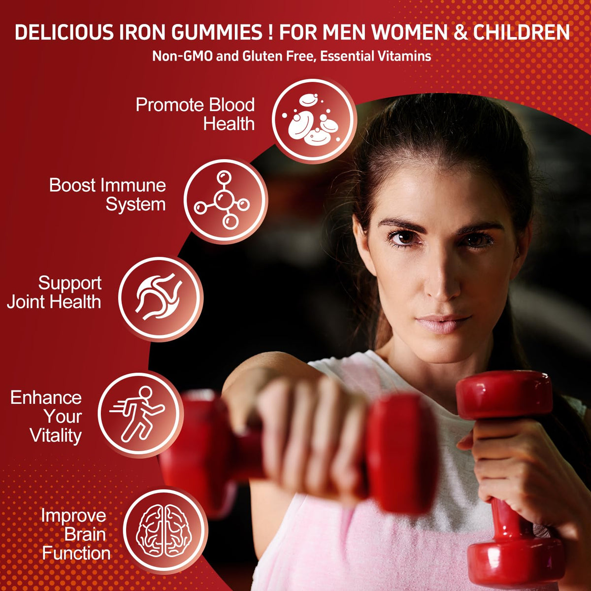 ZHPHK Iron Gummies – 65mg Iron, 250mg Vitamin C | 60 Vegan Gummies