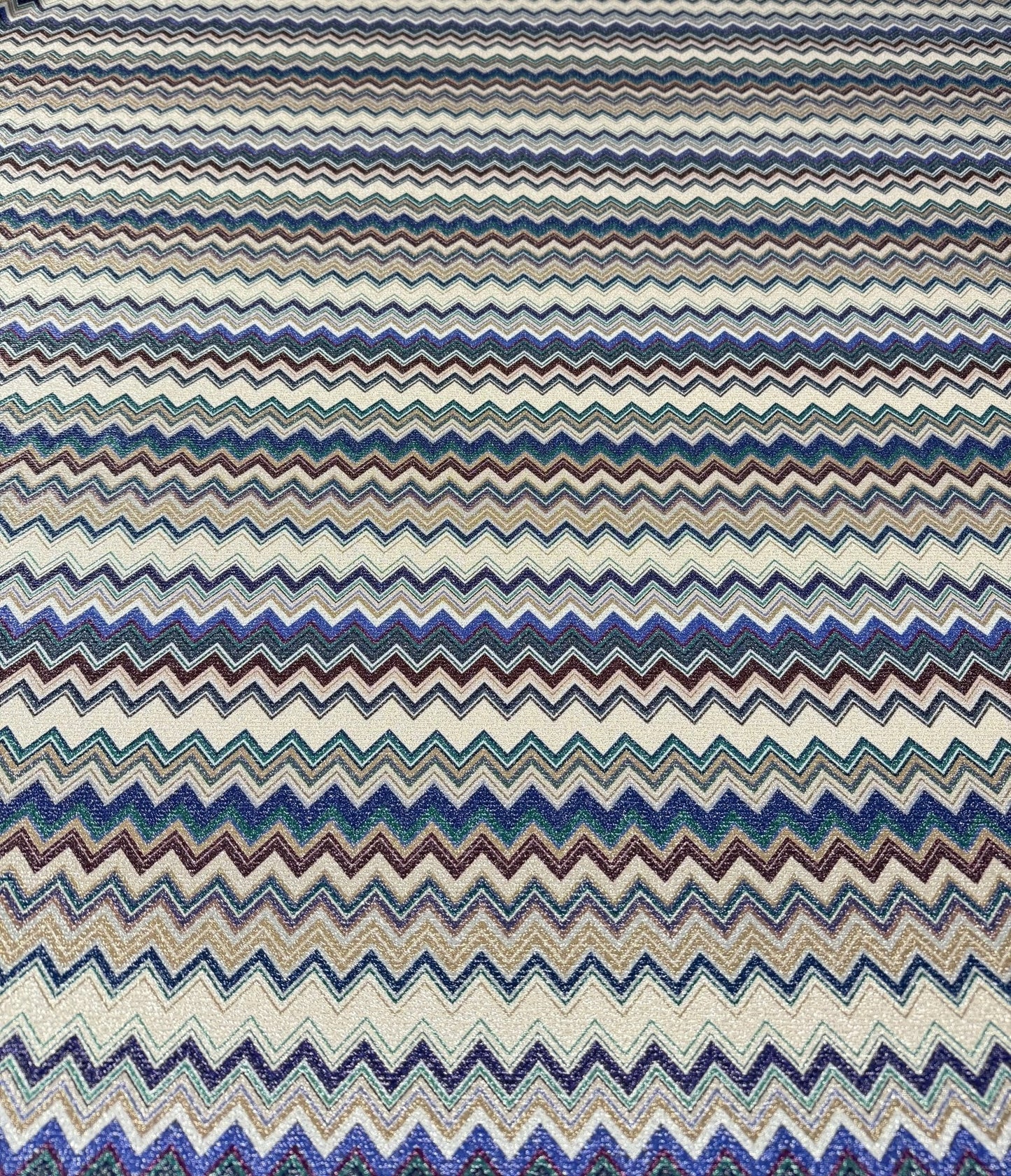 Zigzag Knit Blue Tones Striped Lurex Fabric by the Metre