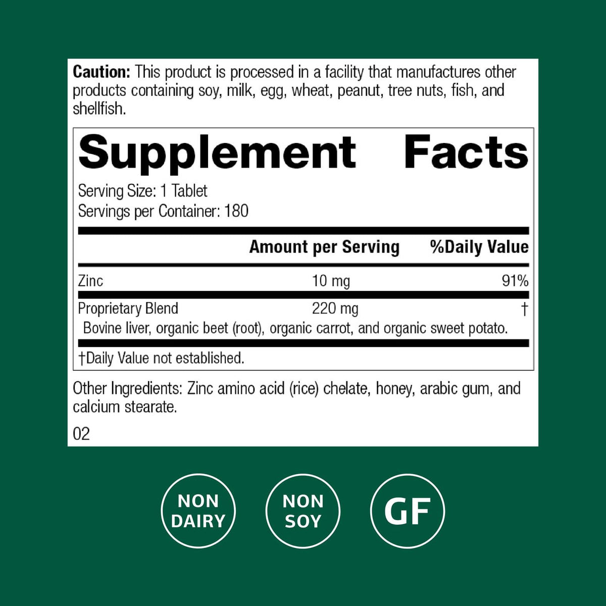 Standard Process Zinc Chelate – Immune Support, Skin Health & Gluten-Free (180 Tablets)