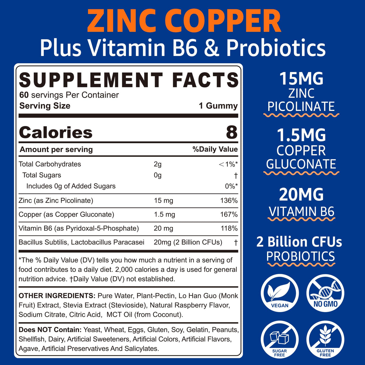 Zinc Gummies with Copper + Probiotics – Immune & Gut Health, Vegan, Non-GMO (120 Cts)