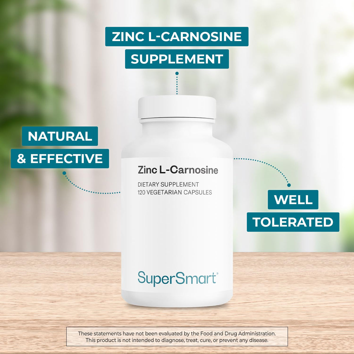 SuperSmart - Zinc L-Carnosine 75mg per Day (Well-Tolerated) - Zinc Carnosine Supplement | Non-GMO & Gluten Free - 120 Vegetarian Capsules