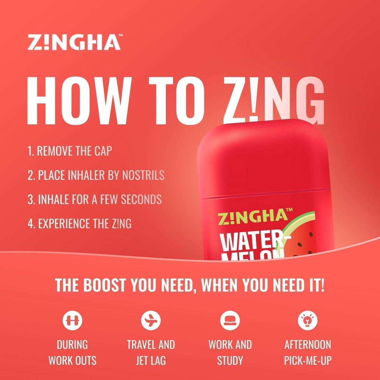 Z!NGHA Caffeinated Aromatherapy Nasal Inhaler Stick – Natural Energy Boost + Caffeine (Tropical Rainbow Blast)