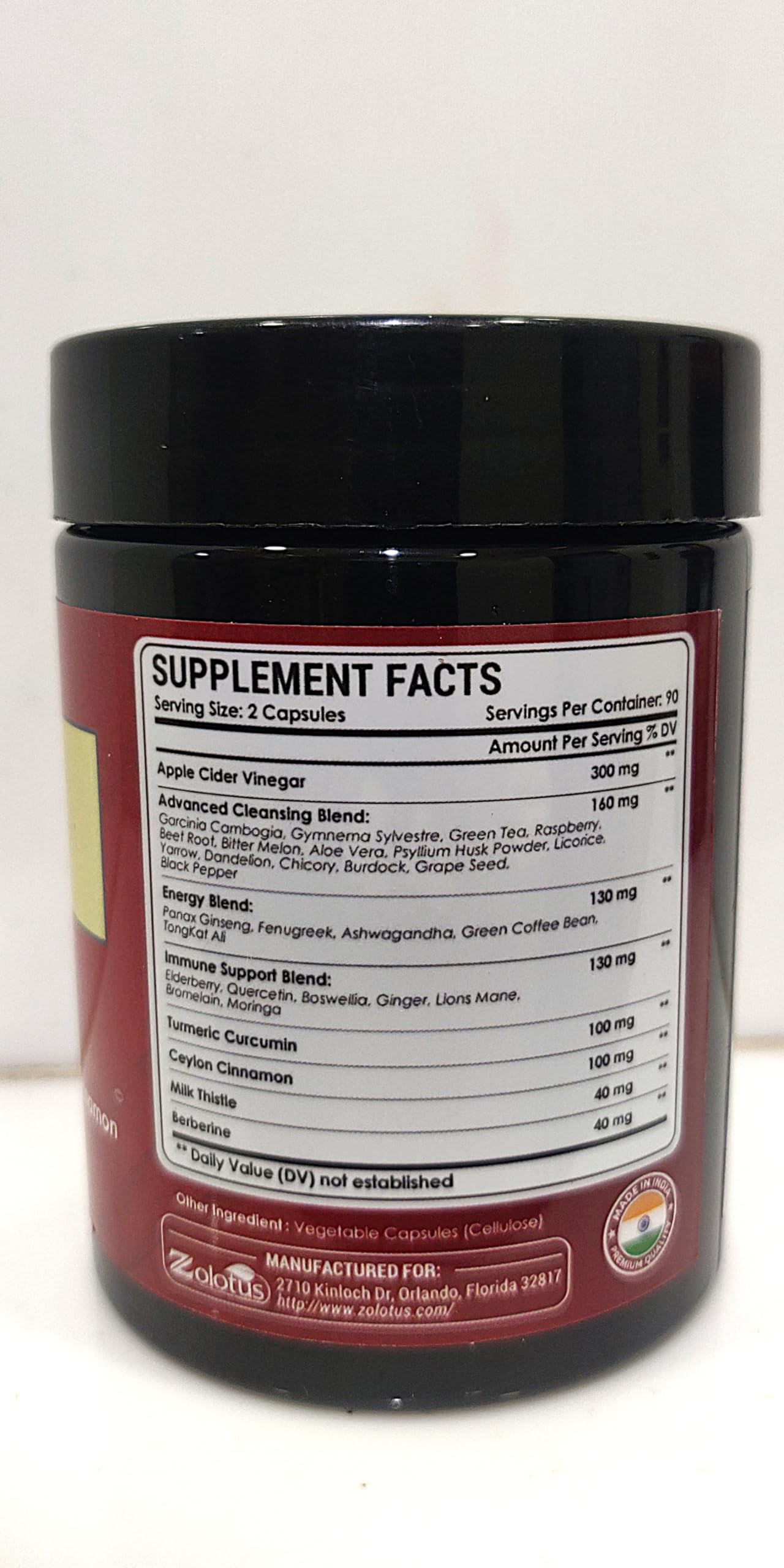 Zolotus 32-in-1 Apple Cider Vinegar Capsules with Turmeric, Cinnamon, Milk Thistle, Elderberry & Quercetin – Supports Digestion & Immune Health (180 Capsules)