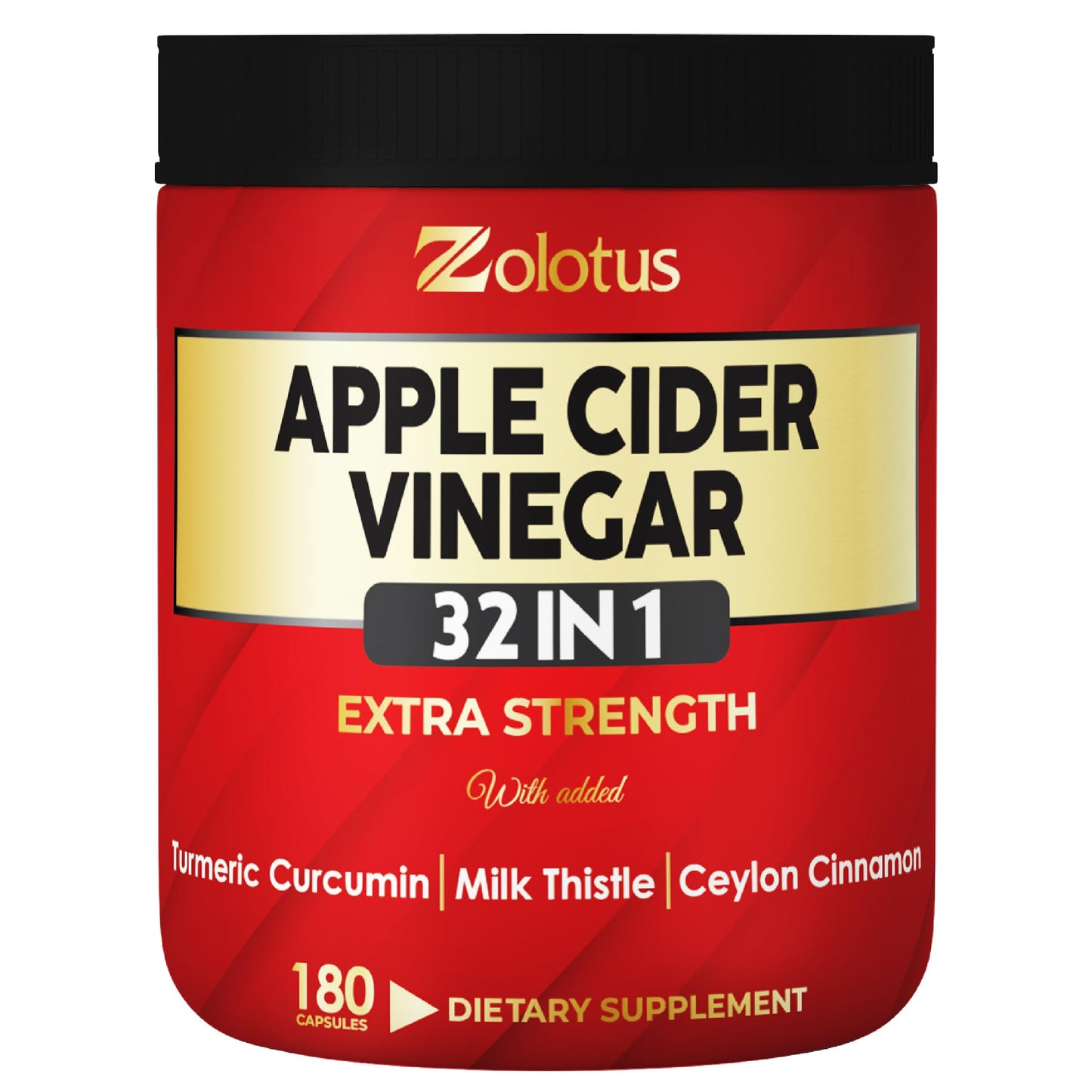 Zolotus 32-in-1 Apple Cider Vinegar Capsules with Turmeric, Cinnamon, Milk Thistle, Elderberry & Quercetin – Supports Digestion & Immune Health (180 Capsules)