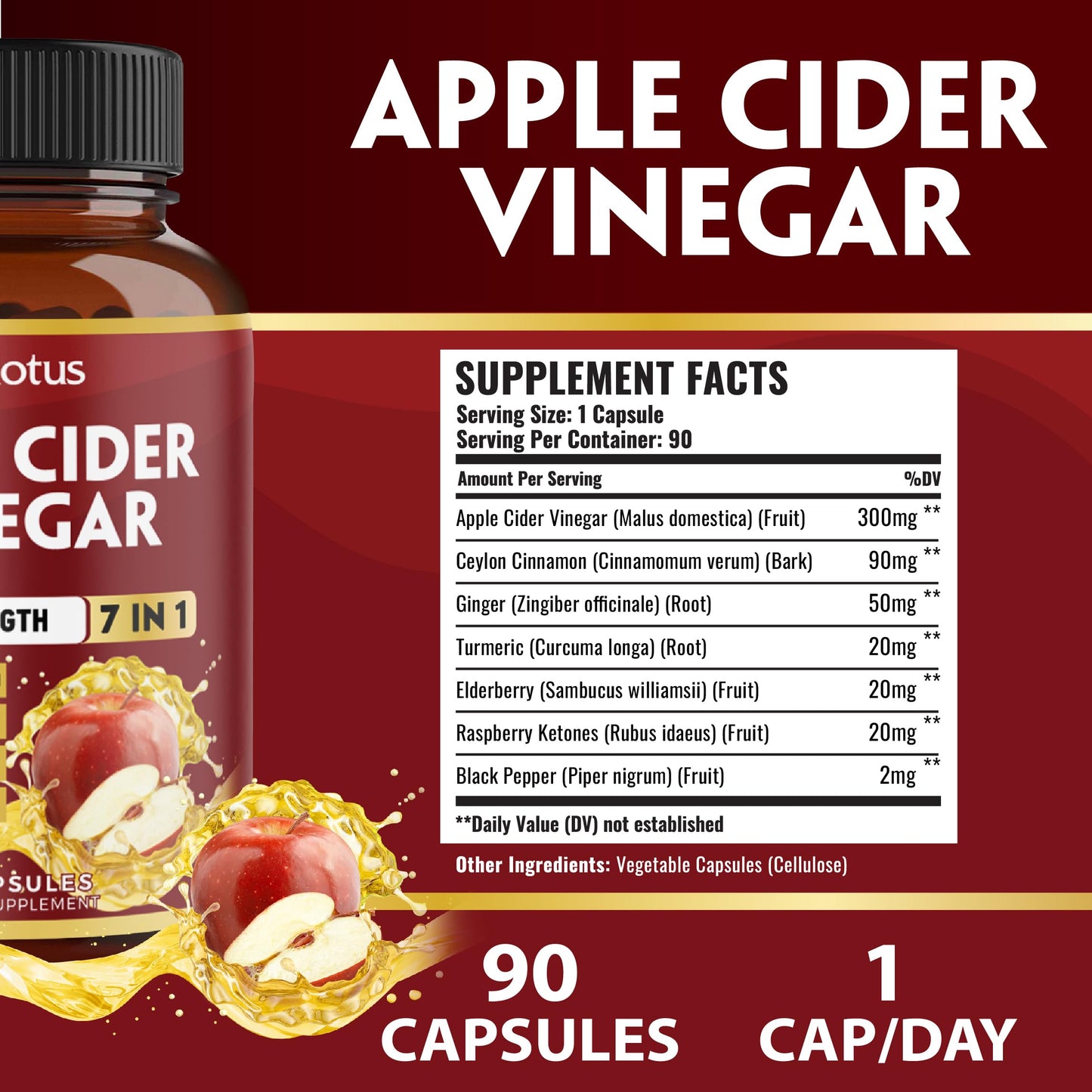 Zolotus 7-in-1 Apple Cider Vinegar Capsules, 3-Month Supply