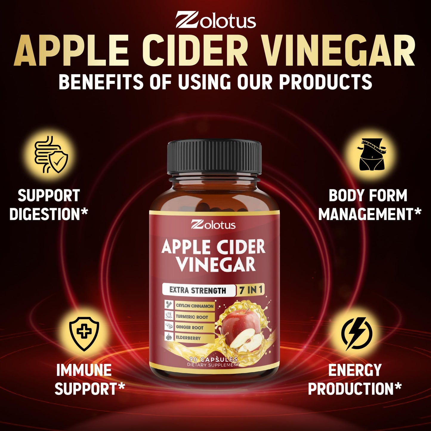 Zolotus 7-in-1 Apple Cider Vinegar Capsules, 3-Month Supply