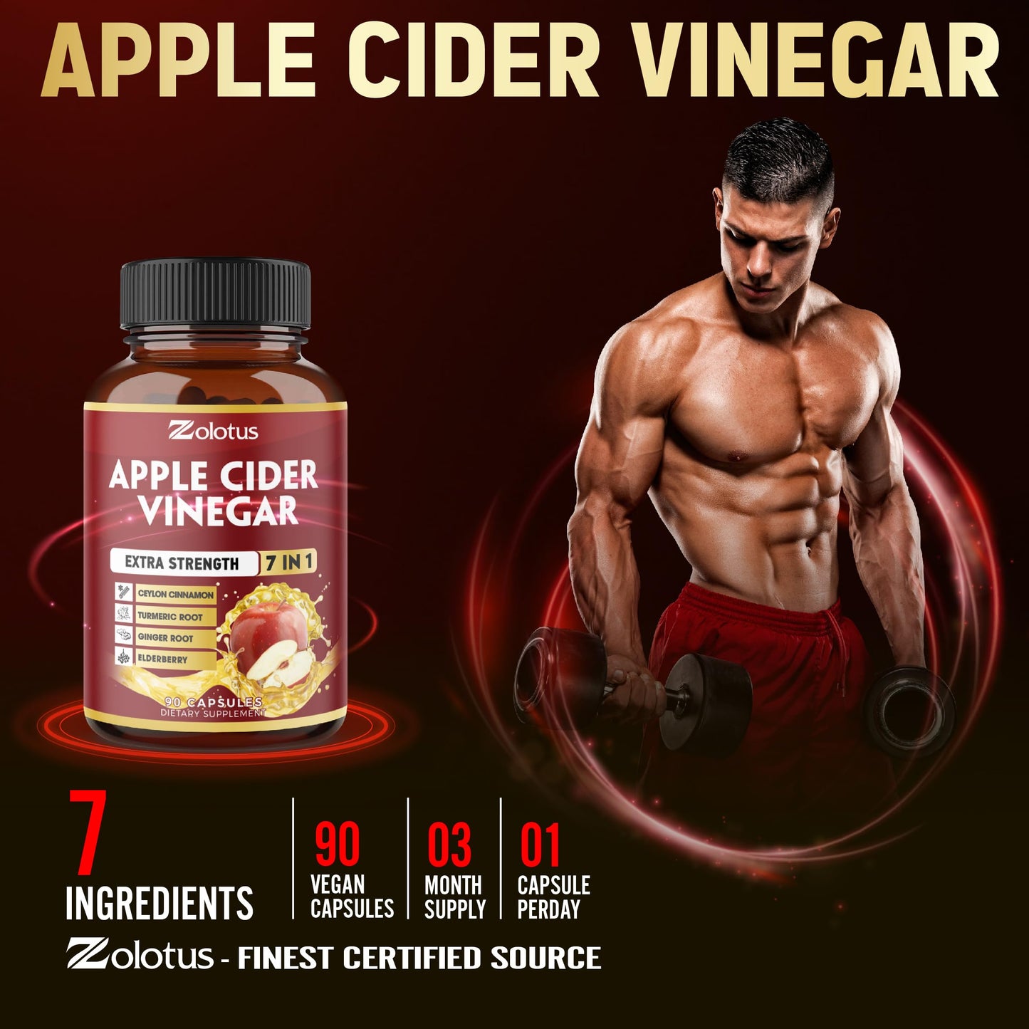Zolotus 7-in-1 Apple Cider Vinegar Capsules, 3-Month Supply